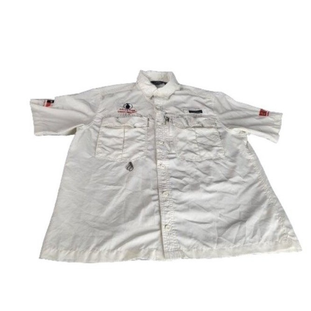 Eddie Bauer Fishing Shirt Men M White Johnny Trigg BBQ Champ Vented Short Sleeve